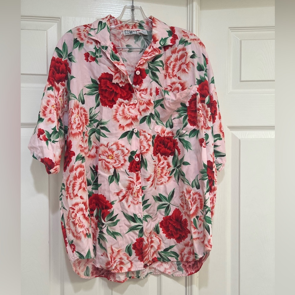 Vintage Instant Glamour pink‎ Red floral button down streetwear.large